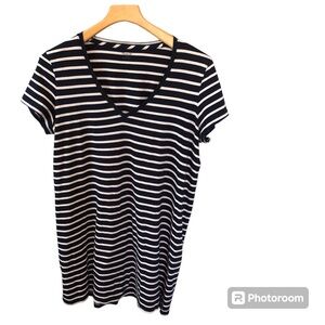 Madewell Navy White Stripe V-Neck T-Shirt Dress Large